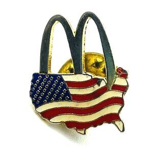 McDonalds USA Flag Lapel Pin Golden Arches Red White Blue American Pride